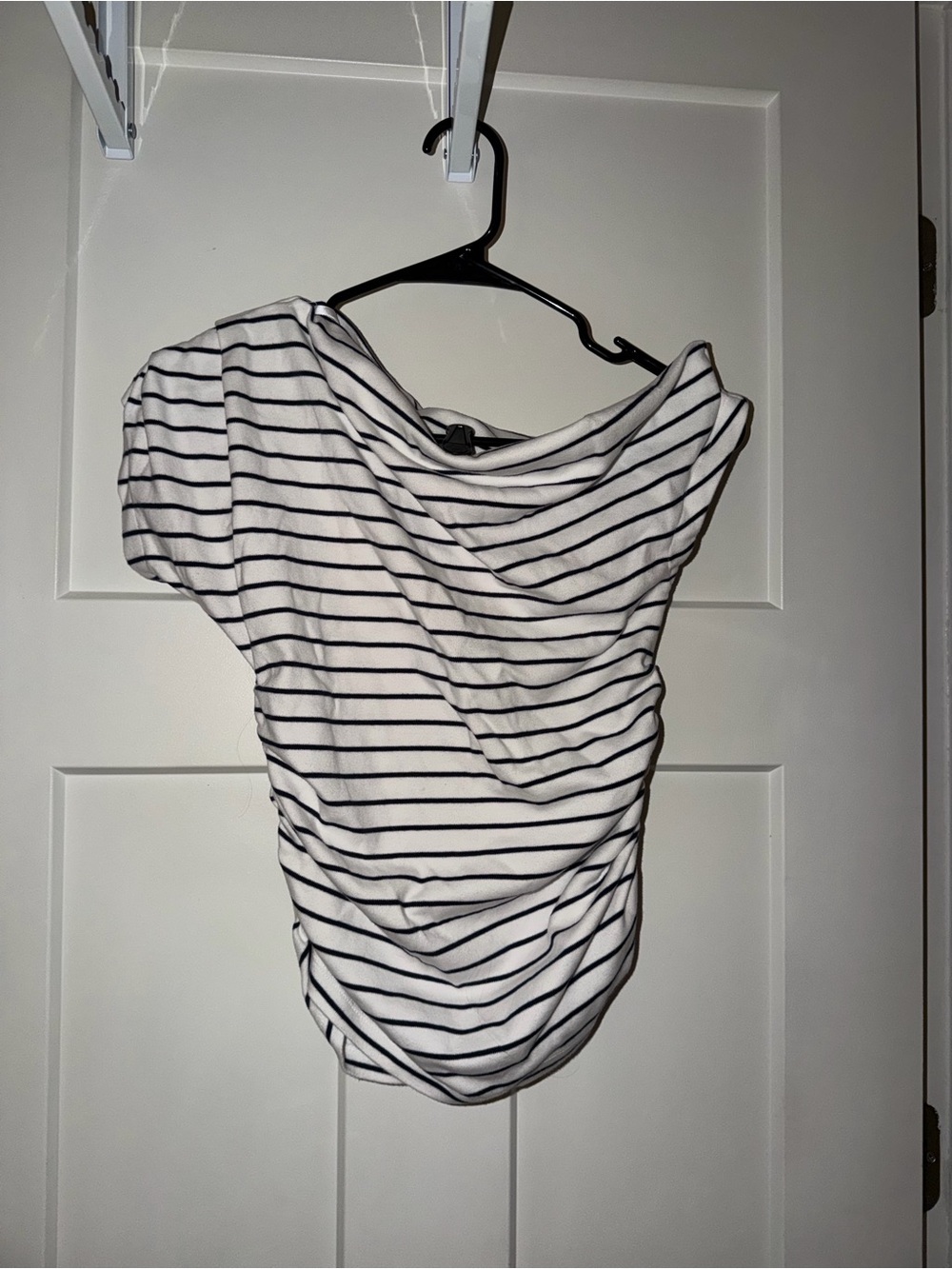 LOFT White and Black Striped Off-Shoulder Tee